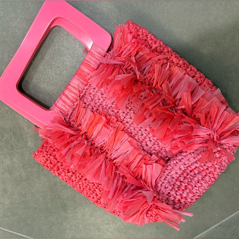 J. Crew Vibrant Pink Straw Mini Bag